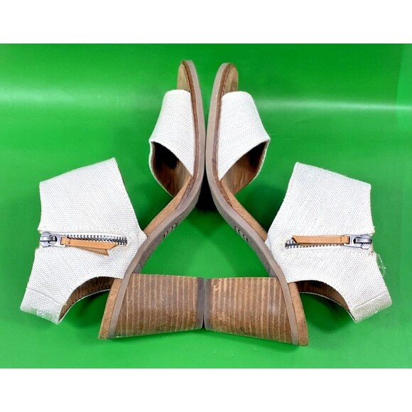 Toms Sandals Womens Sz 7 Tan Majorca Open Toe Cut Out Strap Heels Zipper - Picture 6 of 10